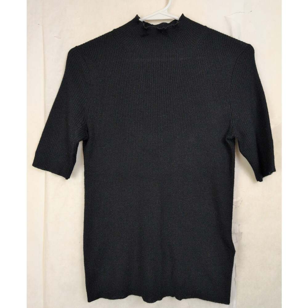 Madewell Merino wool black mock neck ribbed knit top Size S Minimal Staple